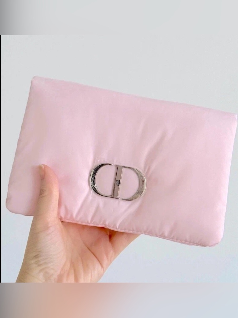 Dior Pink Puff Clutch with Silver CD Emblem